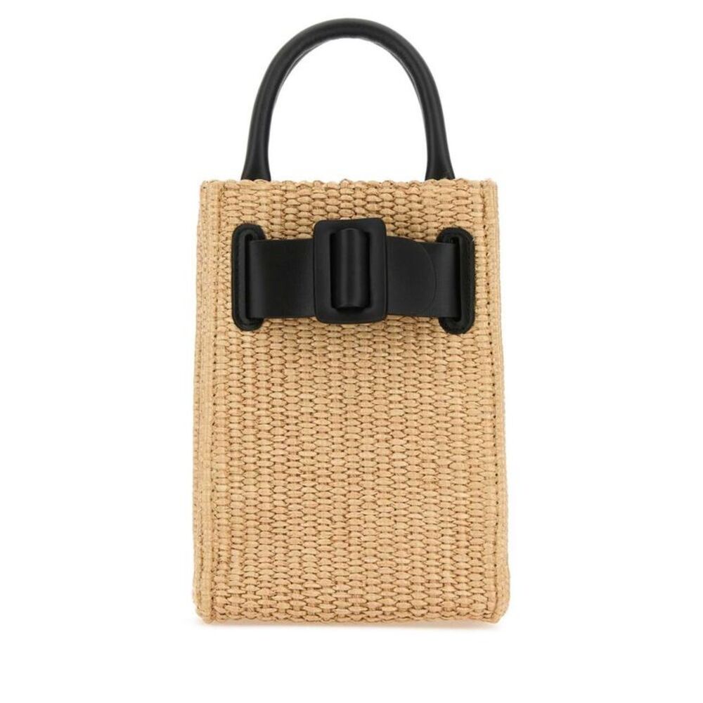 BOYY Woven Raffia Top Handle Bag with Buckle Detail Women BEIGE O TAN Handbags